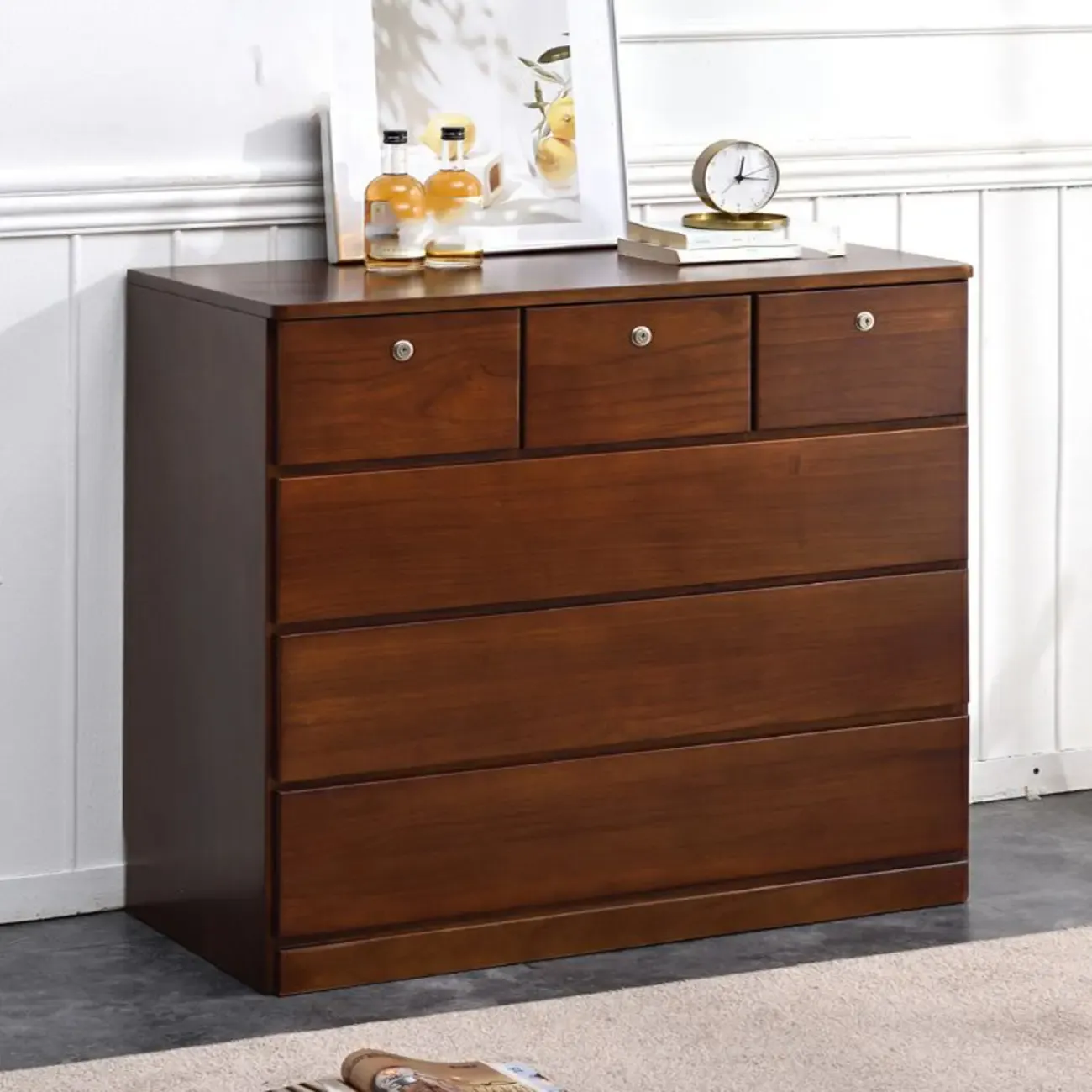 Modern Natural Wood Double Dresser with 5-Drawers Image - 34