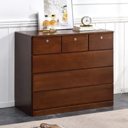 Modern Natural Wood Double Dresser with 5-Drawers Image - 34