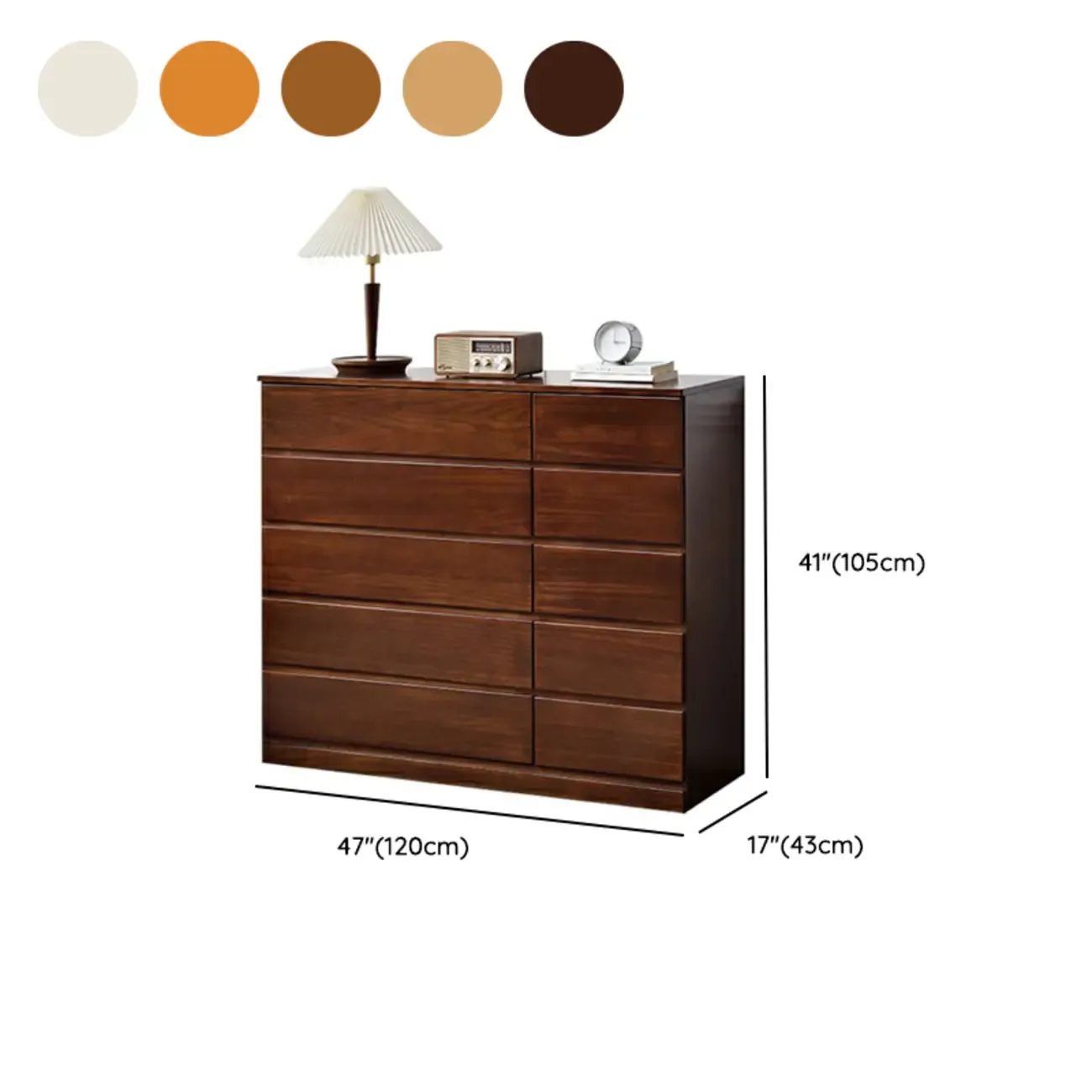 Modern Natural Wood Double Dresser with 5-Drawers #size