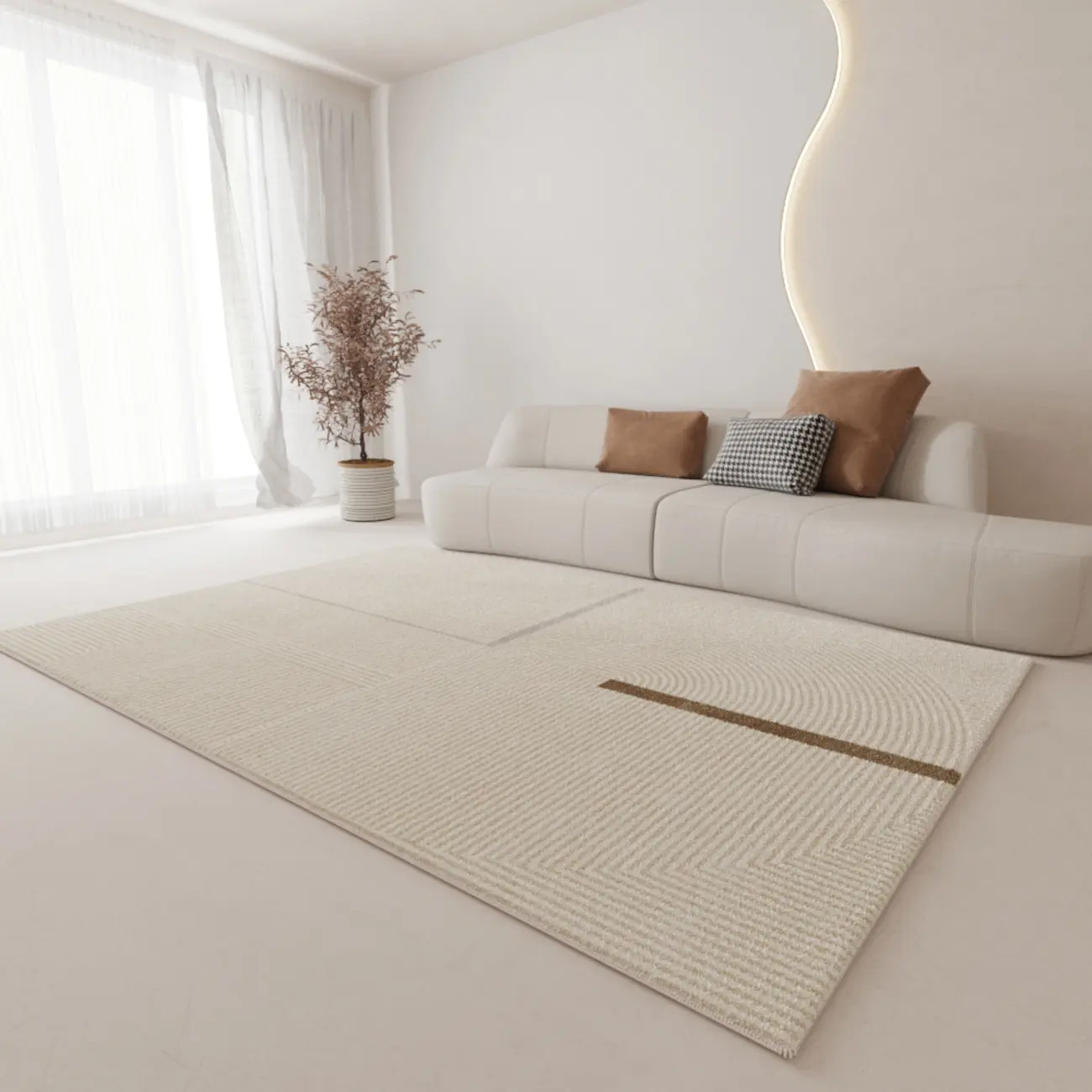Modern Faux Cashmere Striped Rectangle Indoor Area Rug Image - 2 | homeyfad