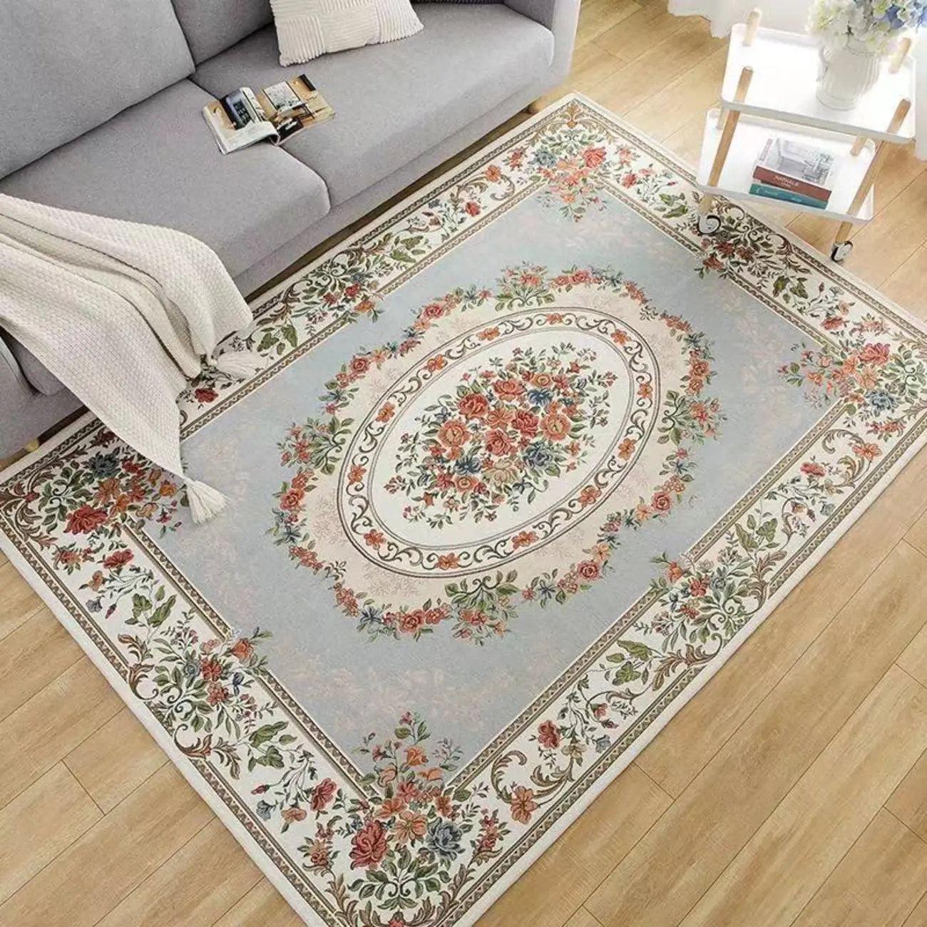 Bohemian Man-made Fabric Floral Non-slip Rectangle Area Rug Image - 1 | homeyfad