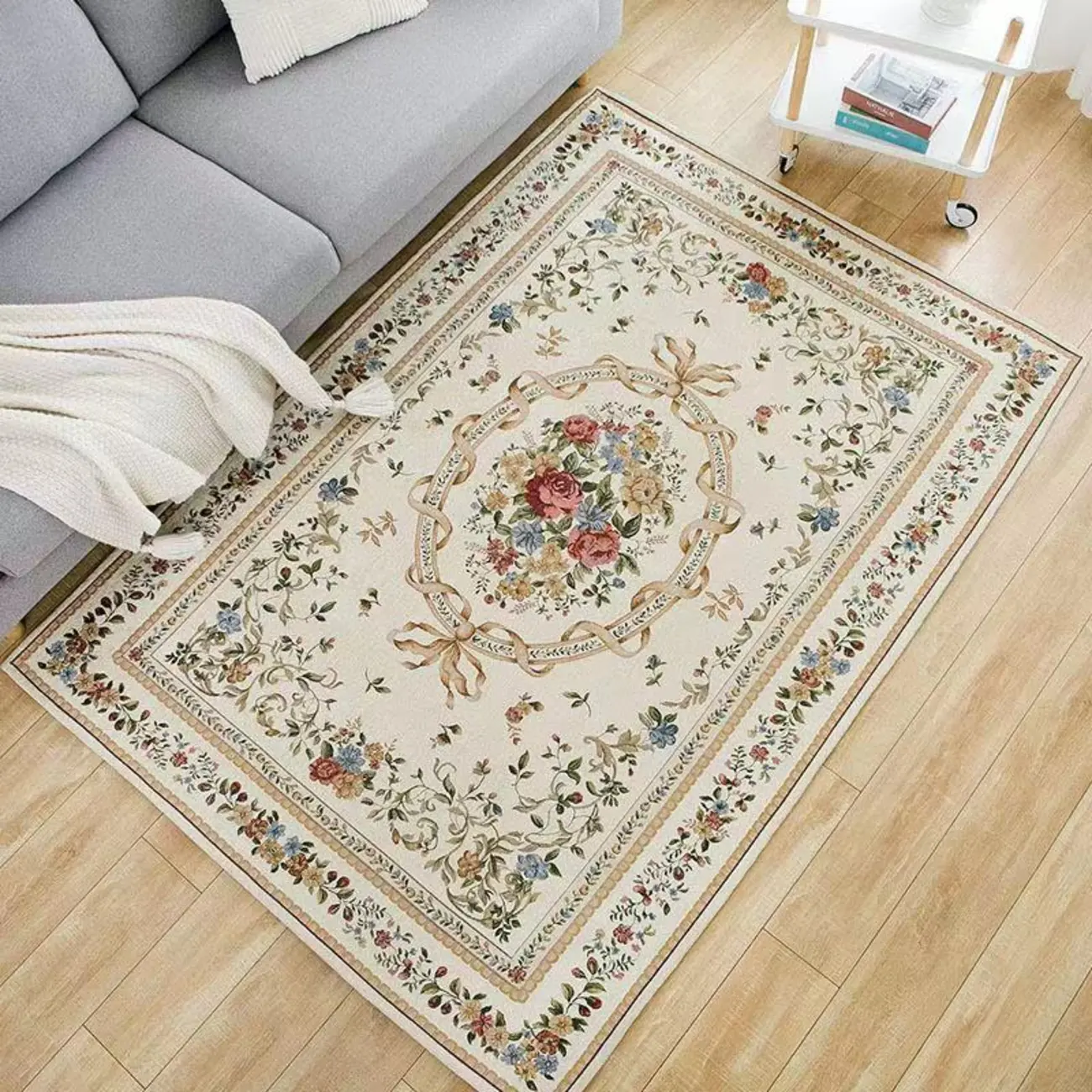 Bohemian Man-made Fabric Floral Non-slip Rectangle Area Rug Image - 2 | homeyfad