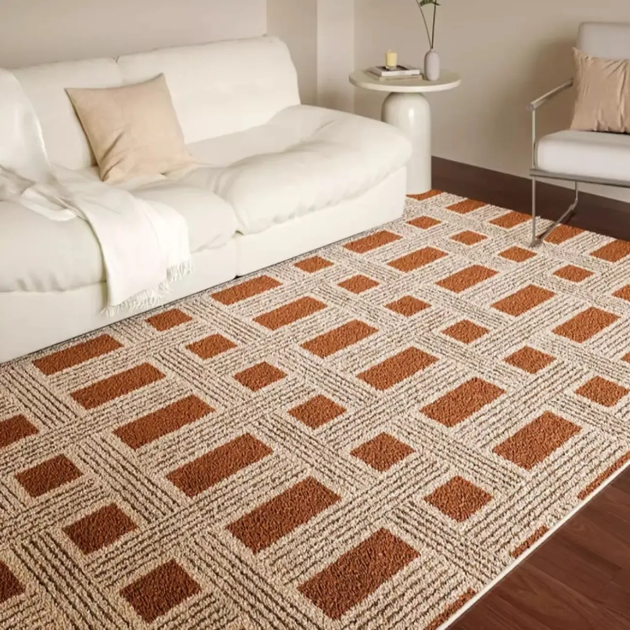 Modern Blend Indoor Checkered Rectangle Area Rug Image - 1