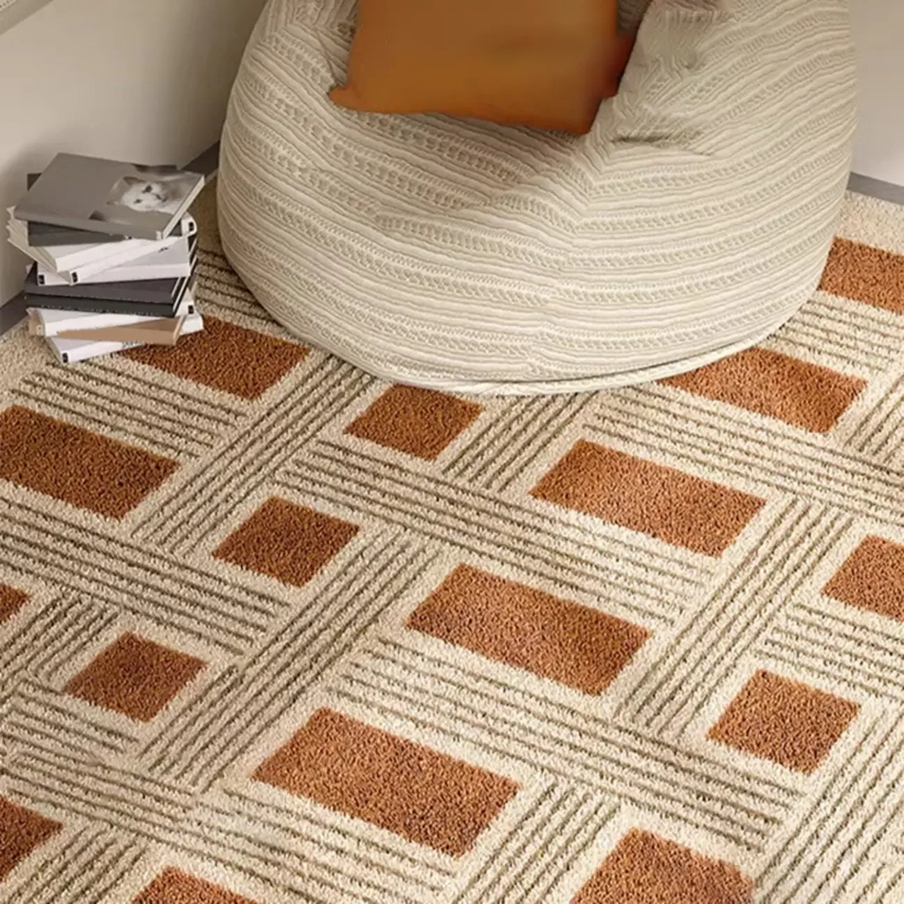 Modern Blend Indoor Checkered Rectangle Area Rug Image - 4