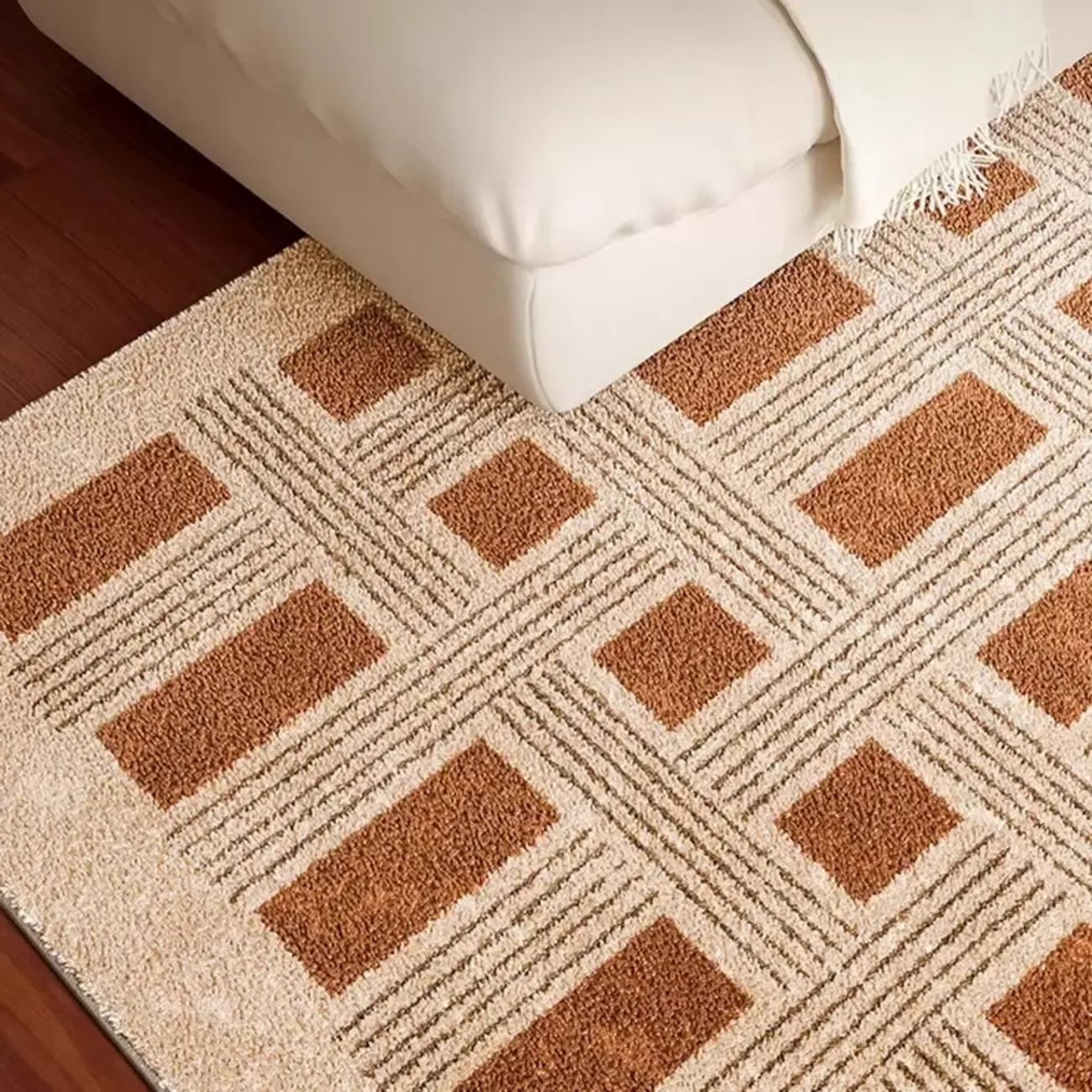 Modern Blend Indoor Checkered Rectangle Area Rug Image - 7