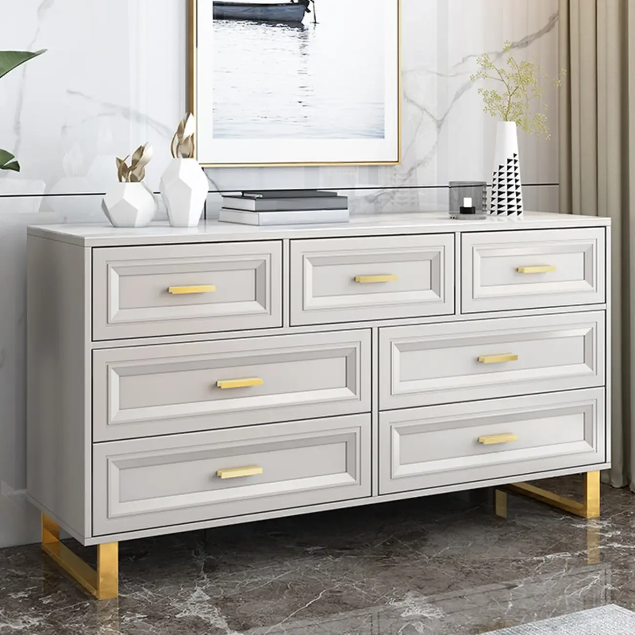 All-match Glam Grey Wood Dressers with Drawers Image - 1