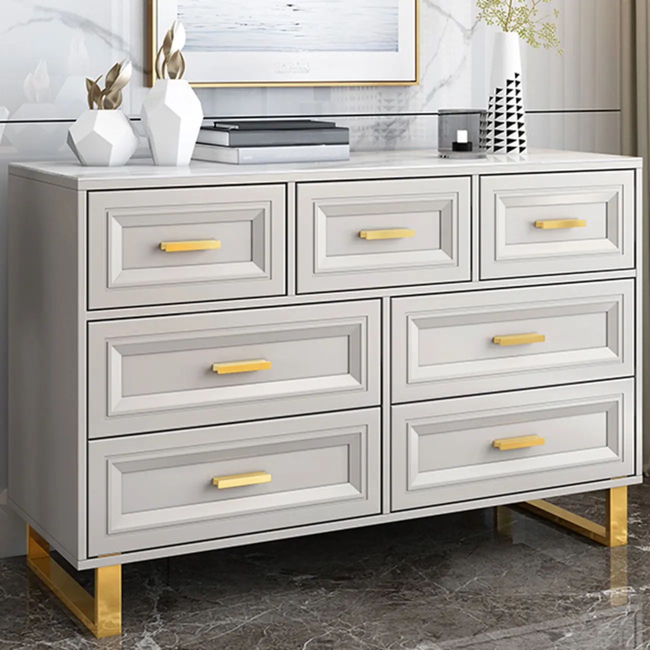 All-match Glam Grey Wood Dressers with Drawers Image - 4 | homeyfad