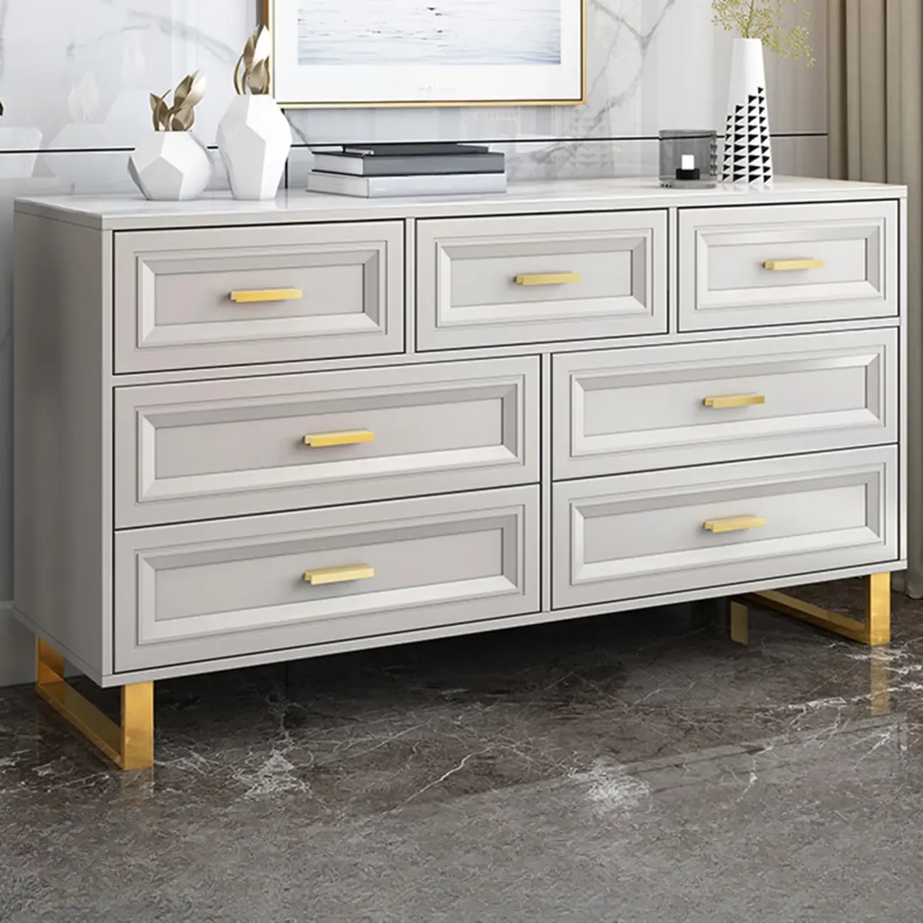 All-match Glam Grey Wood Dressers with Drawers Image - 5