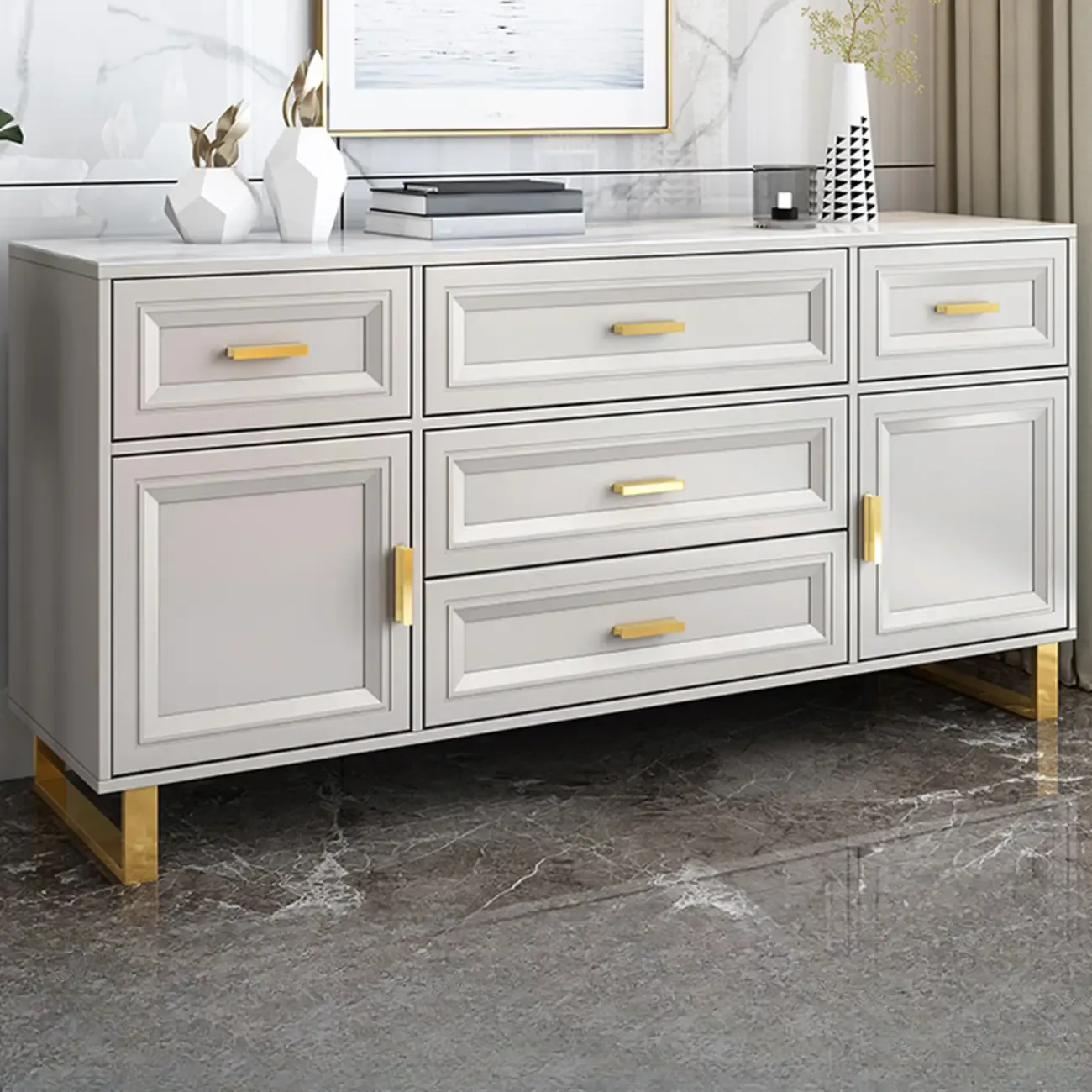 All-match Glam Grey Wood Dressers with Drawers Image - 7