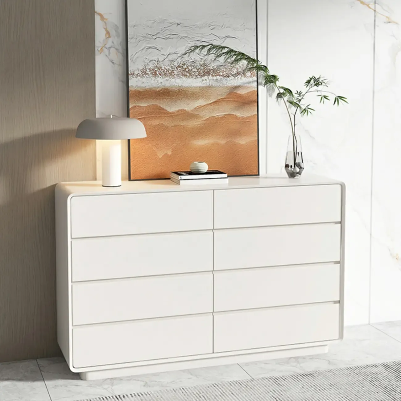 Modern White Wood Dresser with Multiple Drawers Image - 3