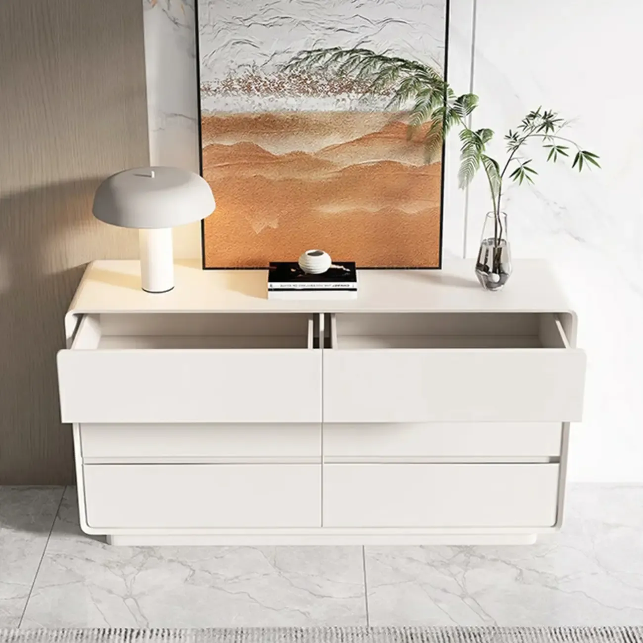Modern White Wood Dresser with Multiple Drawers Image - 8