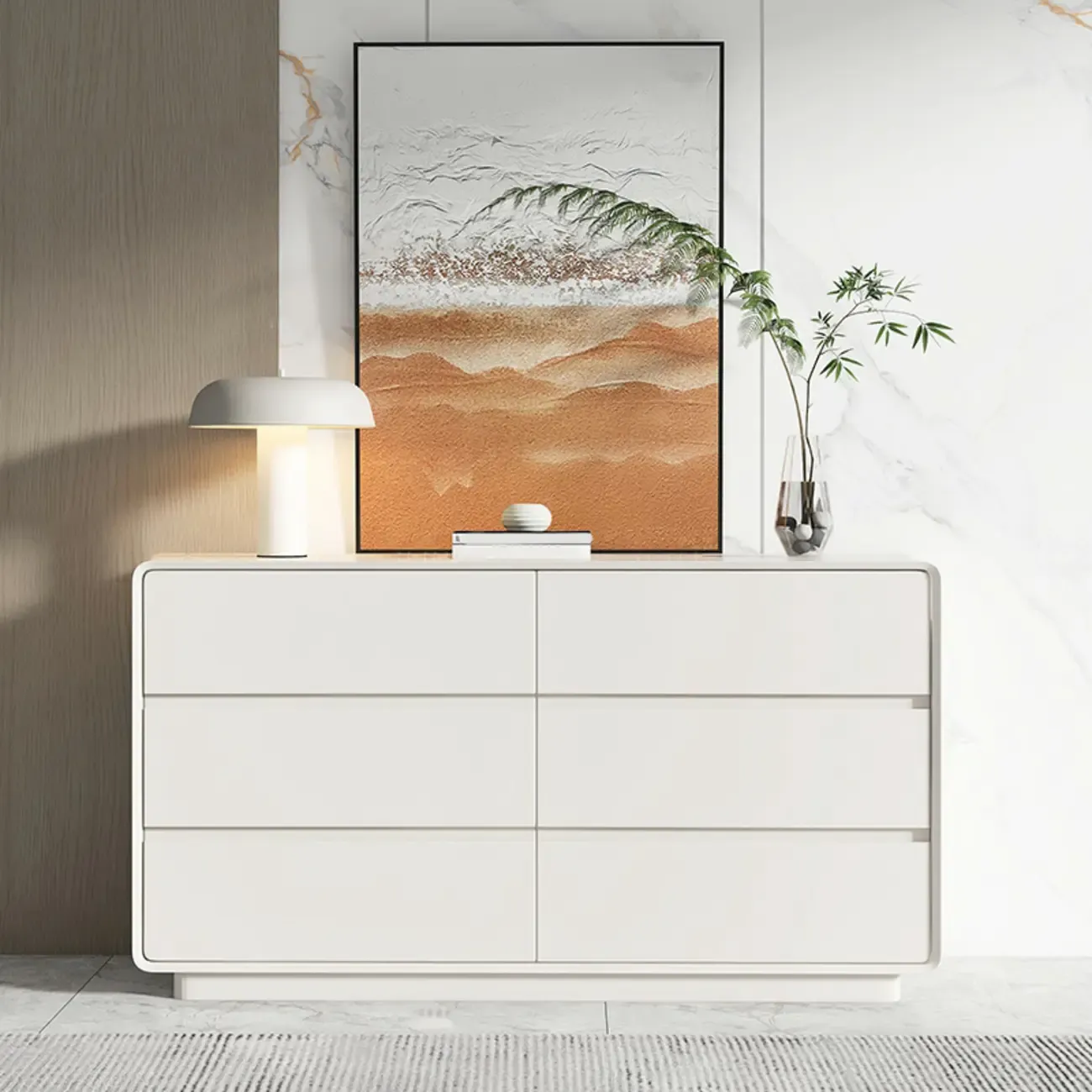 Modern White Wood Dresser with Multiple Drawers Image - 12