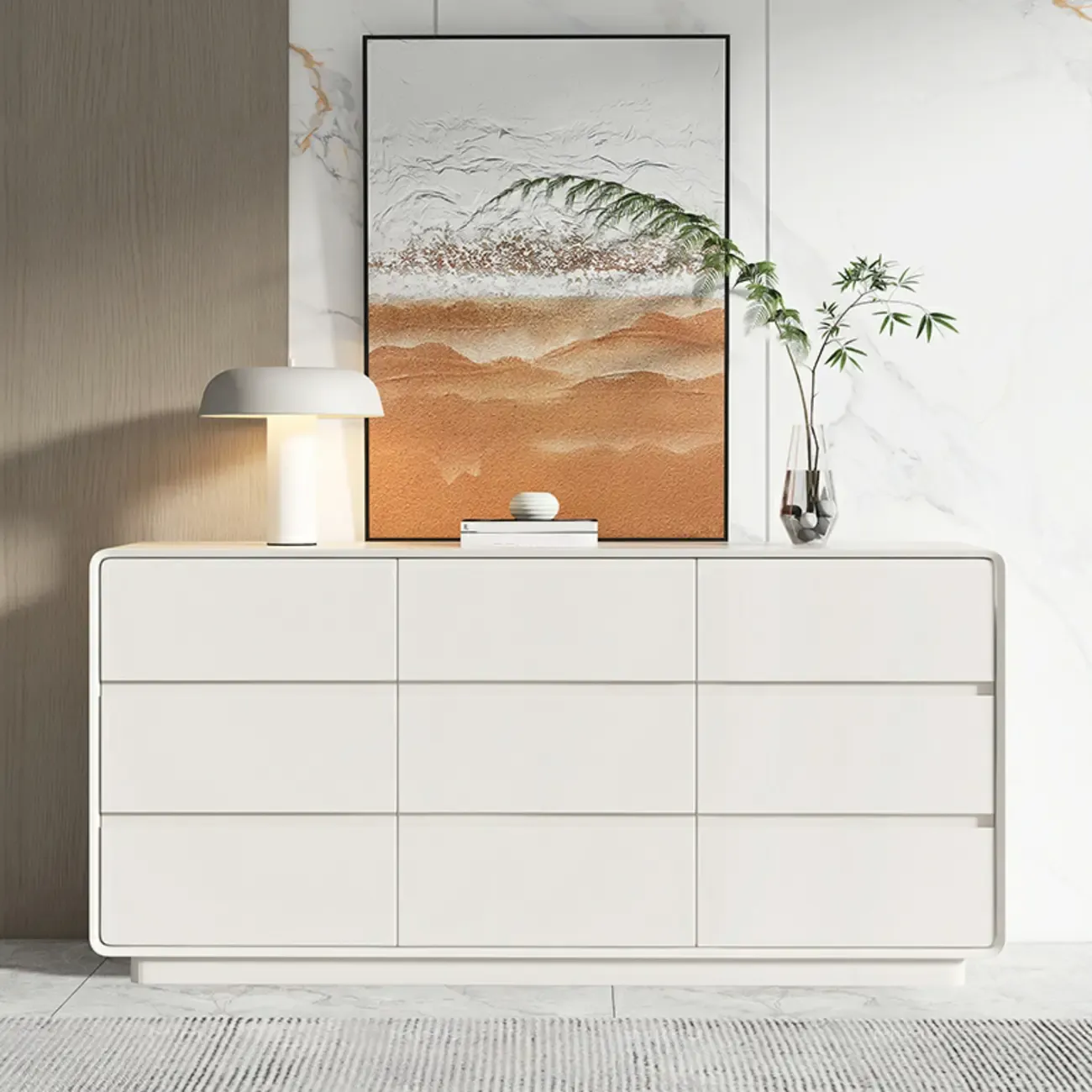 Modern White Wood Dresser with Multiple Drawers Image - 14