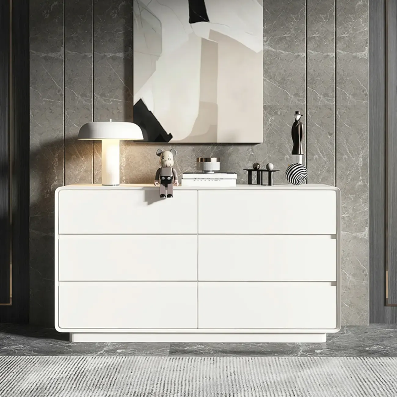 Modern White Wood Dresser with Multiple Drawers Image - 20