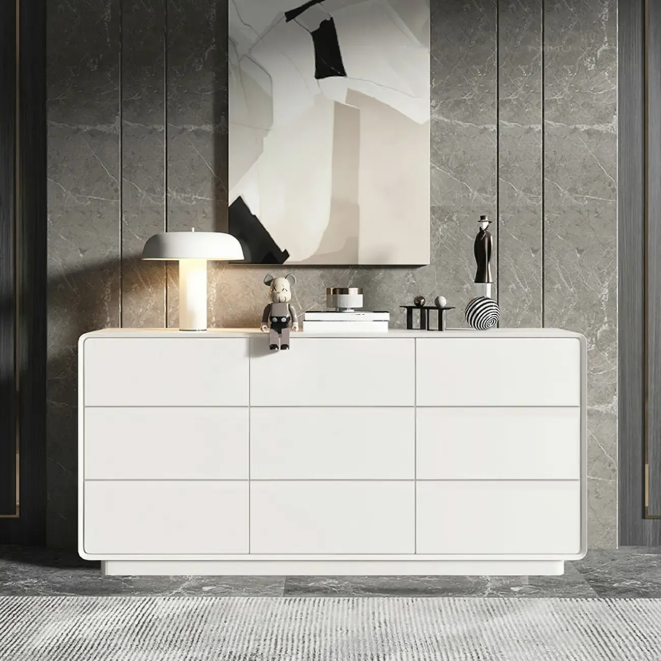 Modern White Wood Dresser with Multiple Drawers Image - 21