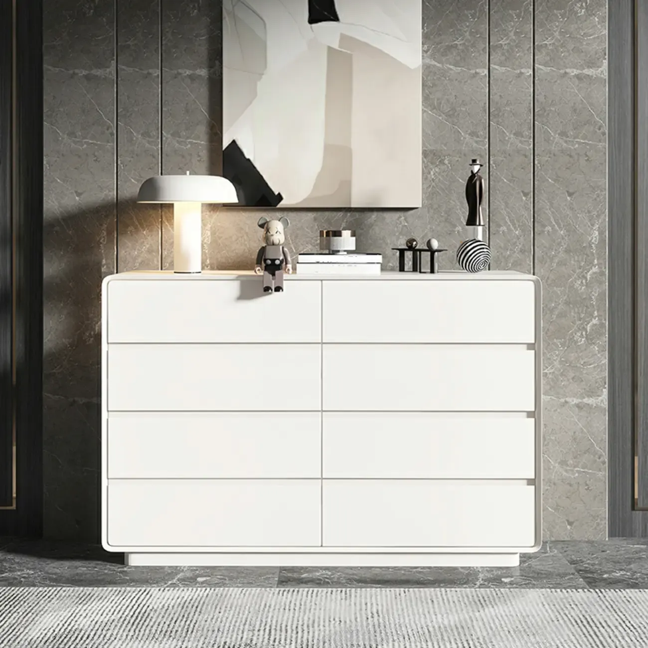 Modern White Wood Dresser with Multiple Drawers Image - 23