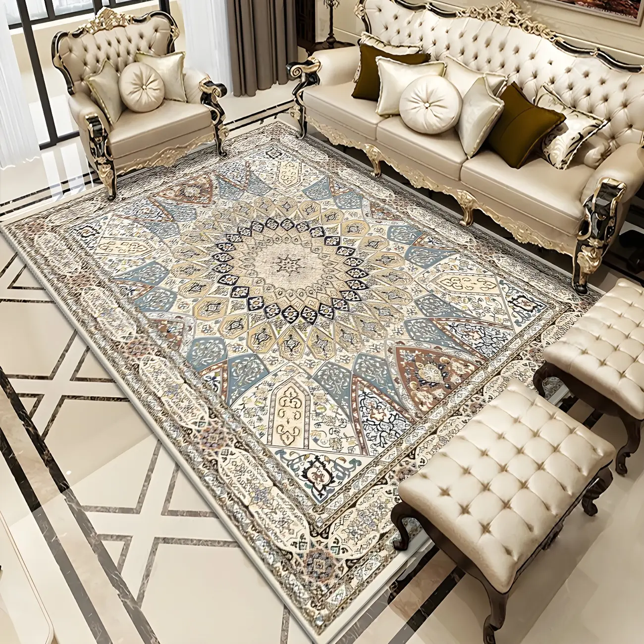 Shabby Chic Polyester Victoria Floral Rectangle Area Rug Image - 1 | homeyfad