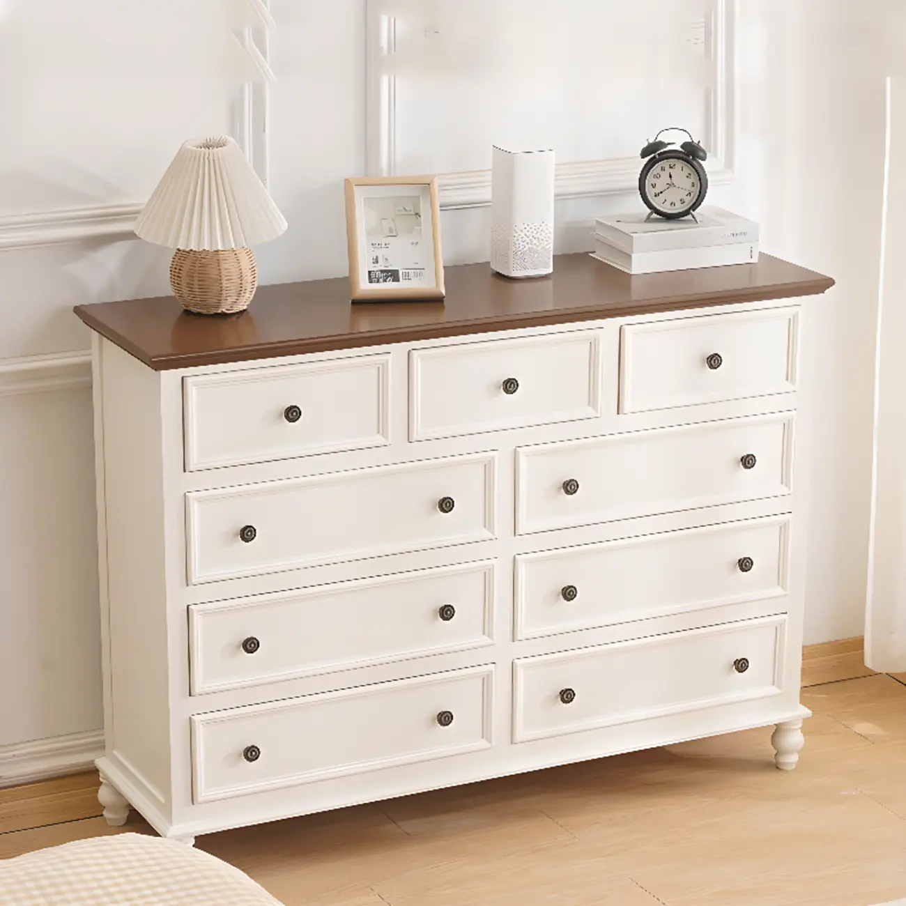 Traditional White Wood Chest with 9-Drawers for Bedroom Image - 1 | homeyfad