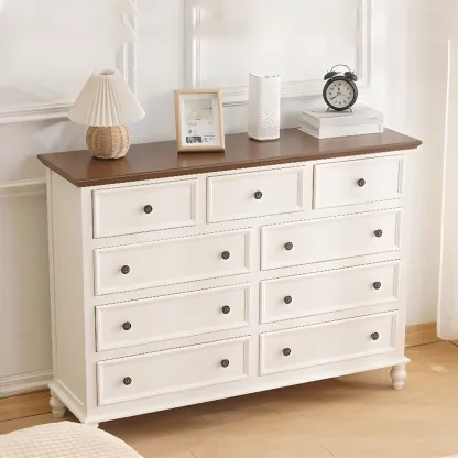 Traditional White Wood Chest with 9-Drawers for Bedroom Image - 1