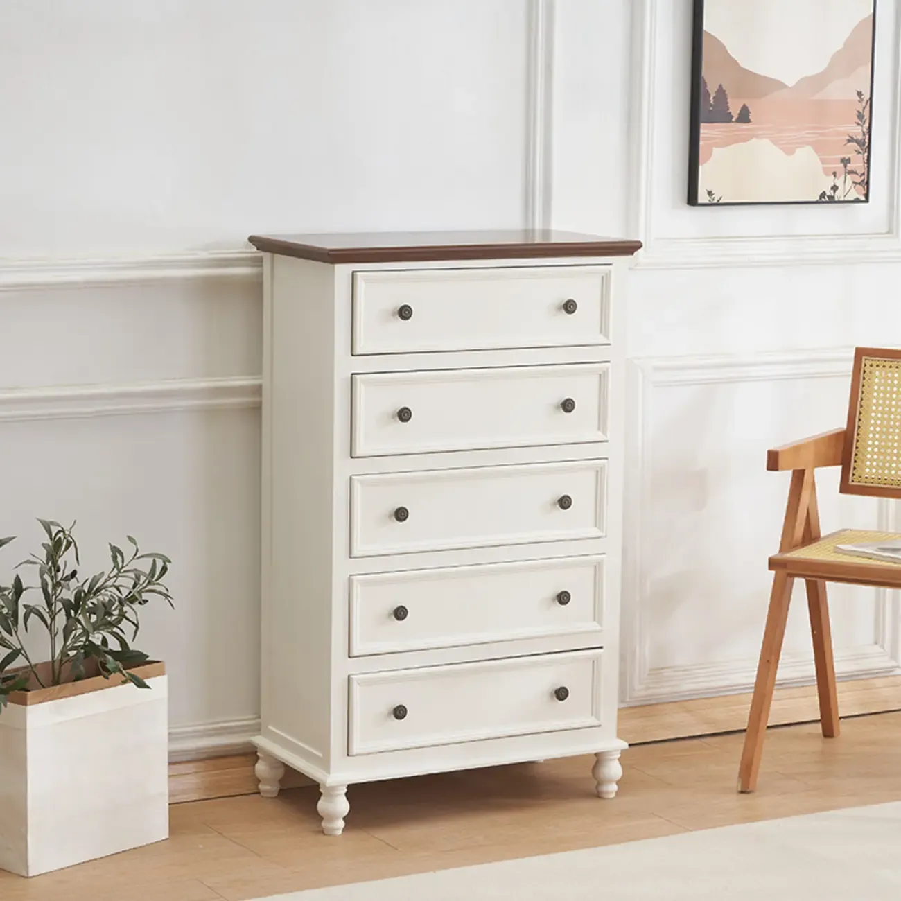 Traditional White Wood Chest with 9-Drawers for Bedroom Image - 2