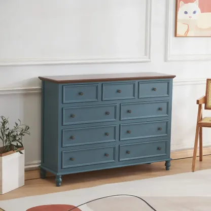 Traditional White Wood Chest with 9-Drawers for Bedroom Image - 3