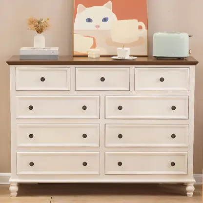 Traditional White Wood Chest with 9-Drawers for Bedroom Image - 4