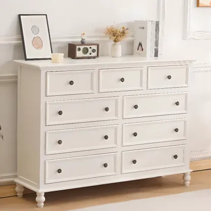 Traditional White Wood Chest with 9-Drawers for Bedroom Image - 5