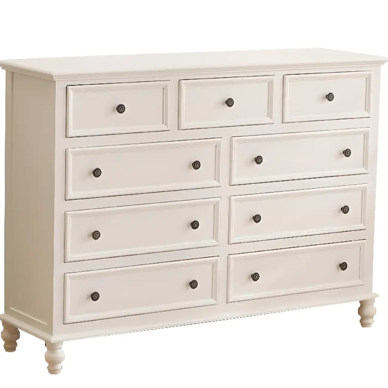 Traditional White Wood Chest with 9-Drawers for Bedroom Image - 8