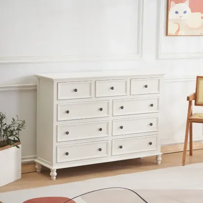 Traditional White Wood Chest with 9-Drawers for Bedroom Image - 20