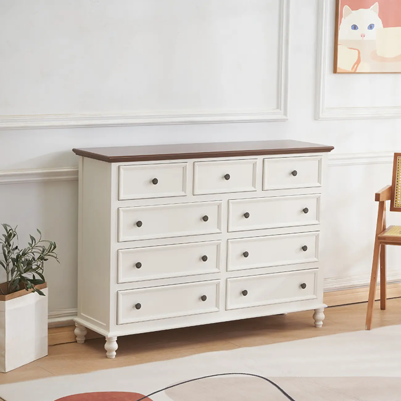Traditional White Wood Chest with 9-Drawers for Bedroom Image - 22 | homeyfad