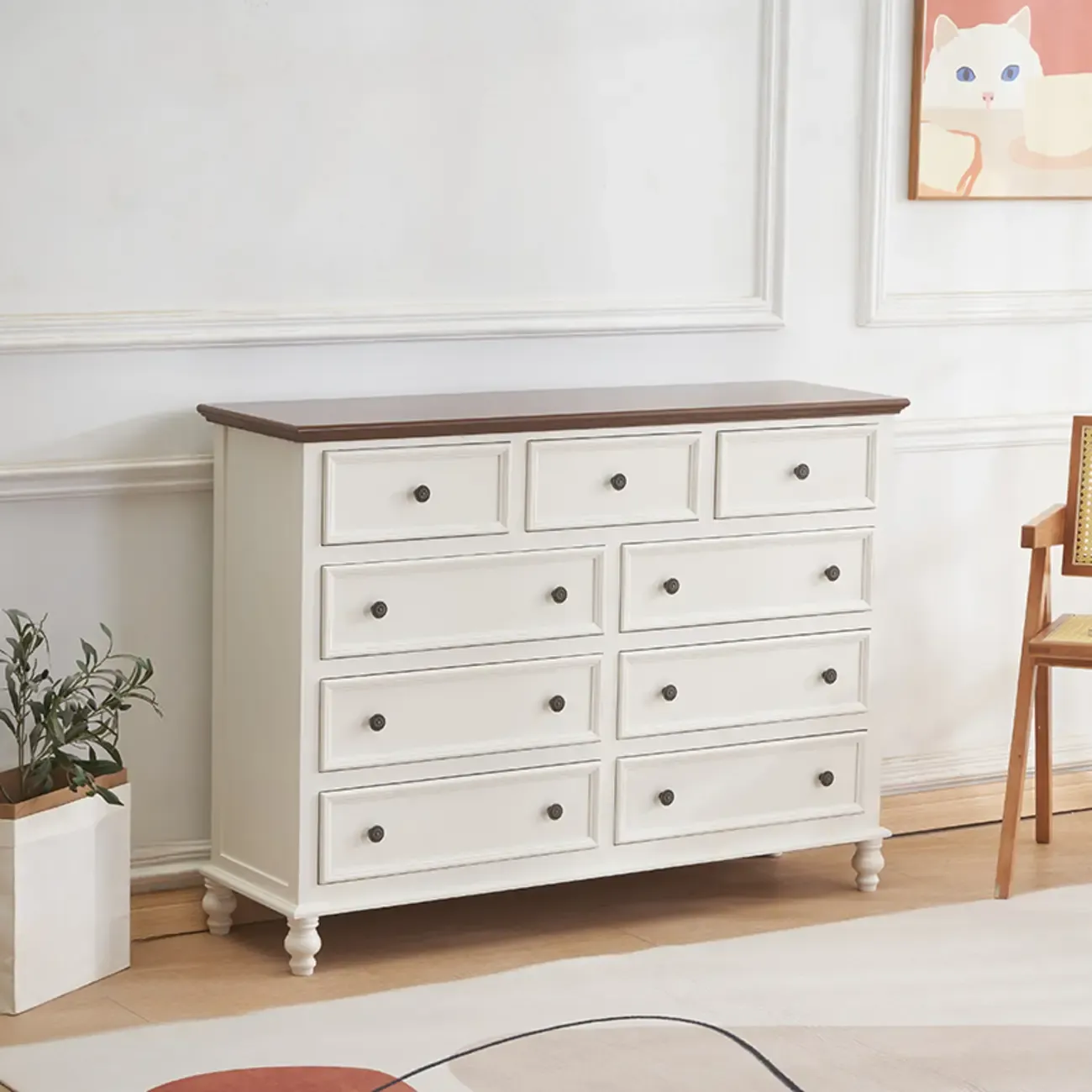 Traditional White Wood Chest with 9-Drawers for Bedroom Image - 22