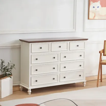Traditional White Wood Chest with 9-Drawers for Bedroom Image - 22