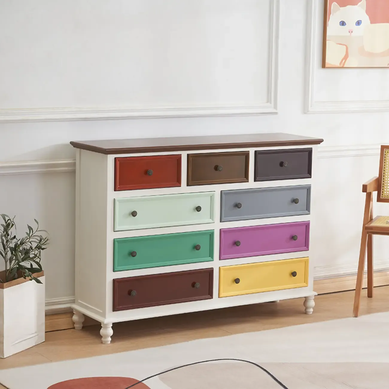 Traditional White Wood Chest with 9-Drawers for Bedroom Image - 24
