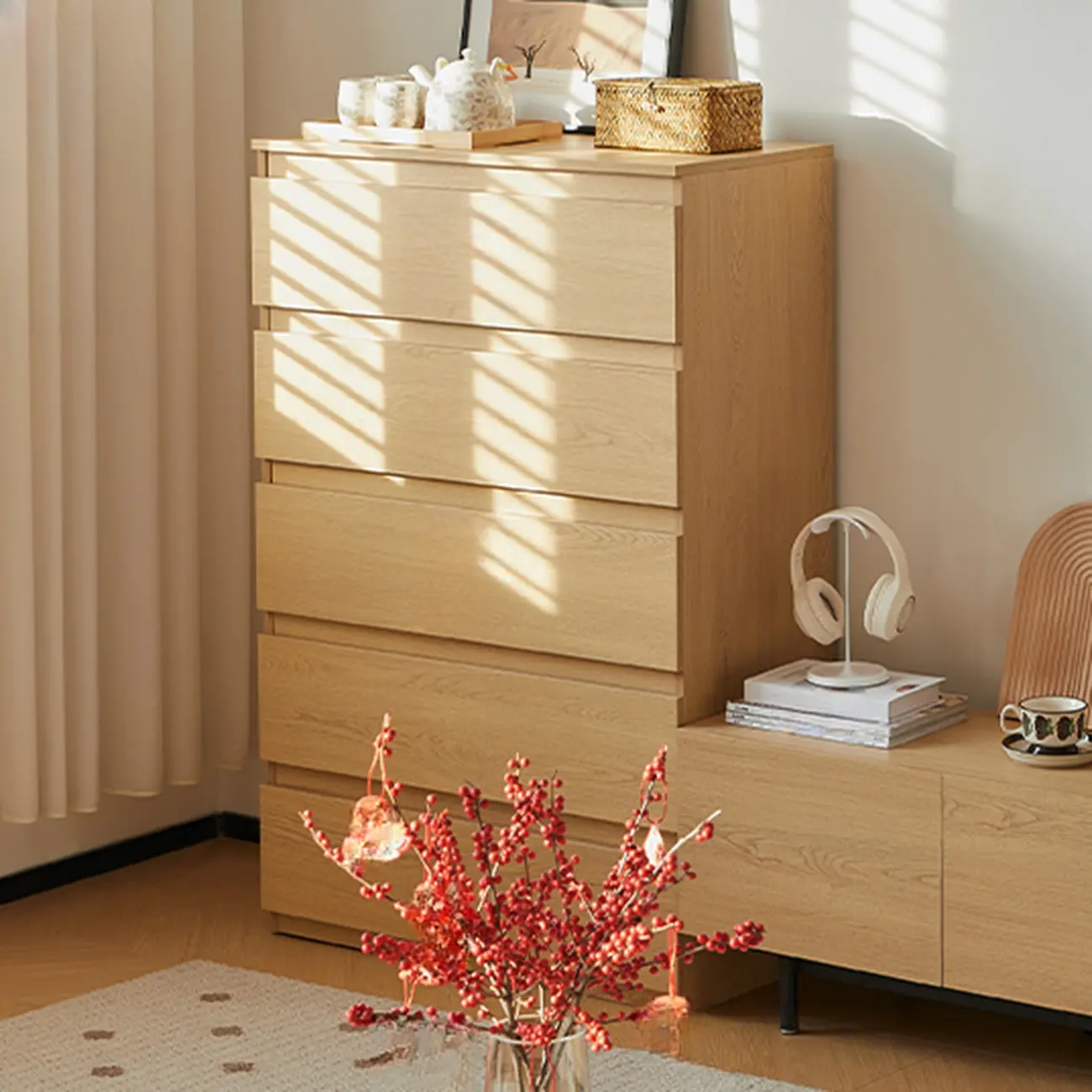 Modern Oak Wood Dresser Chest with Multiple Drawers Image - 4 | homeyfad