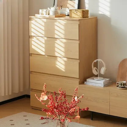 Modern Oak Wood Dresser Chest with Multiple Drawers Image - 4