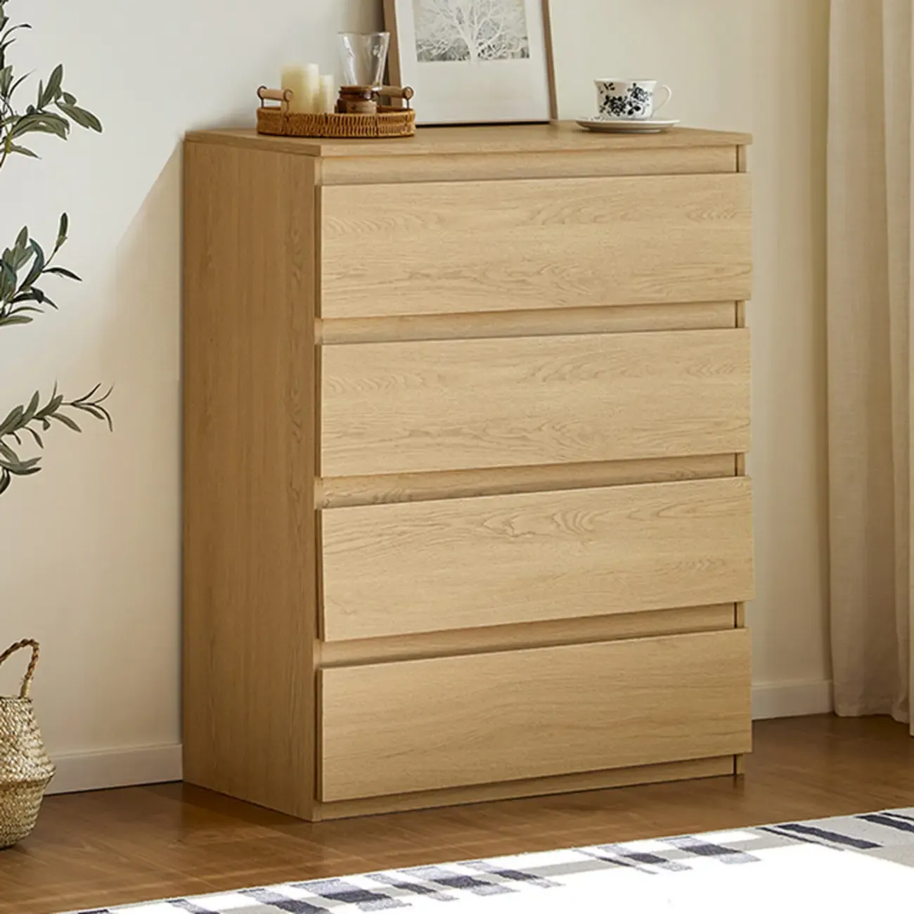 Modern Oak Wood Dresser Chest with Multiple Drawers Image - 5