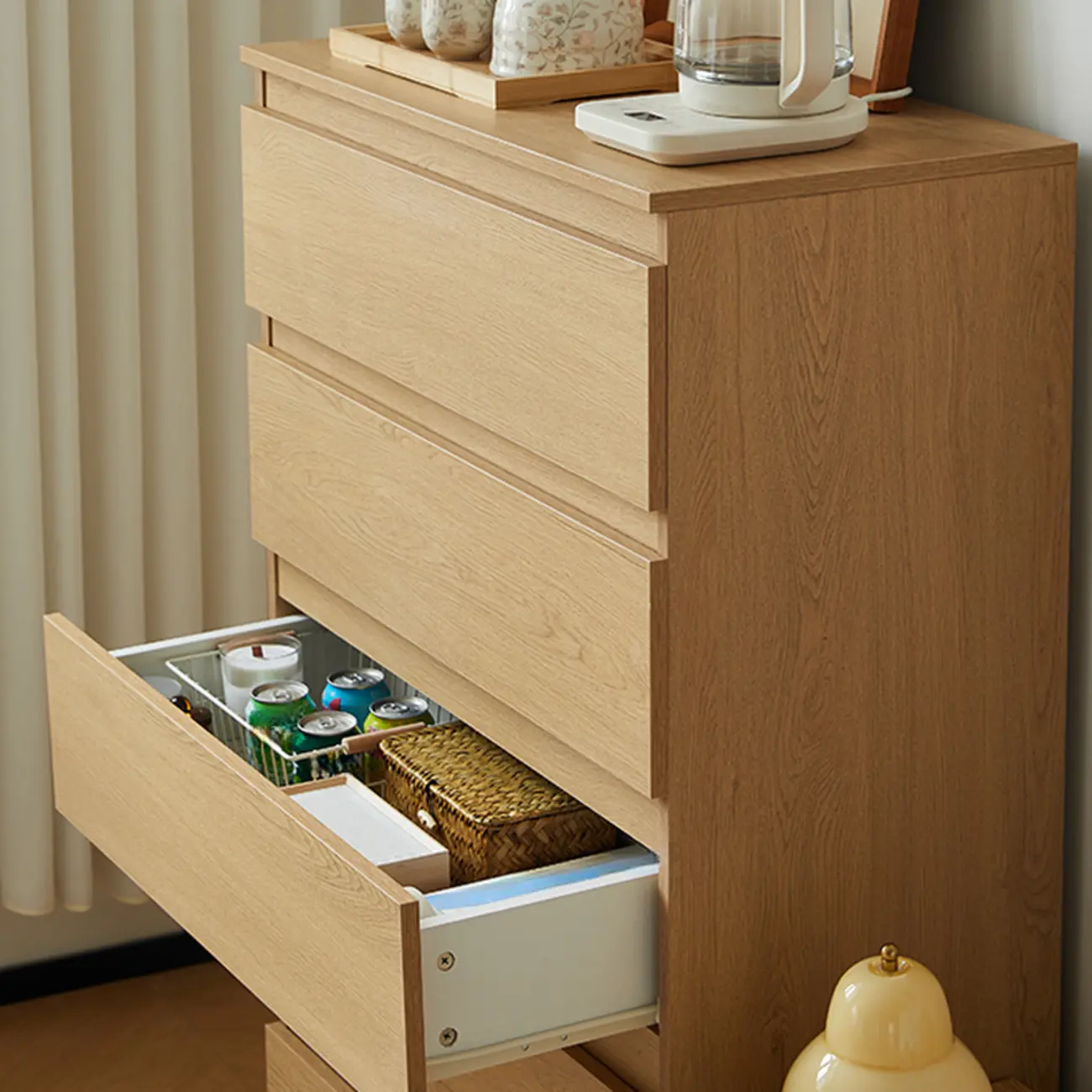 Modern Oak Wood Dresser Chest with Multiple Drawers Image - 6 | homeyfad