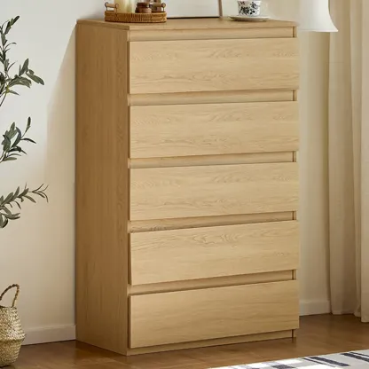 Modern Oak Wood Dresser Chest with Multiple Drawers Image - 7