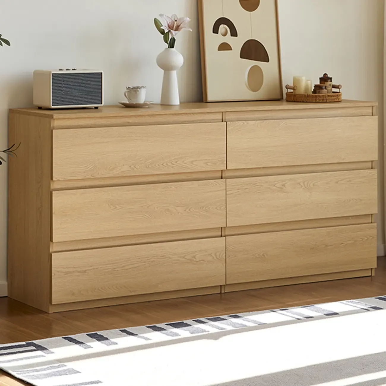 Modern Oak Wood Dresser Chest with Multiple Drawers Image - 10