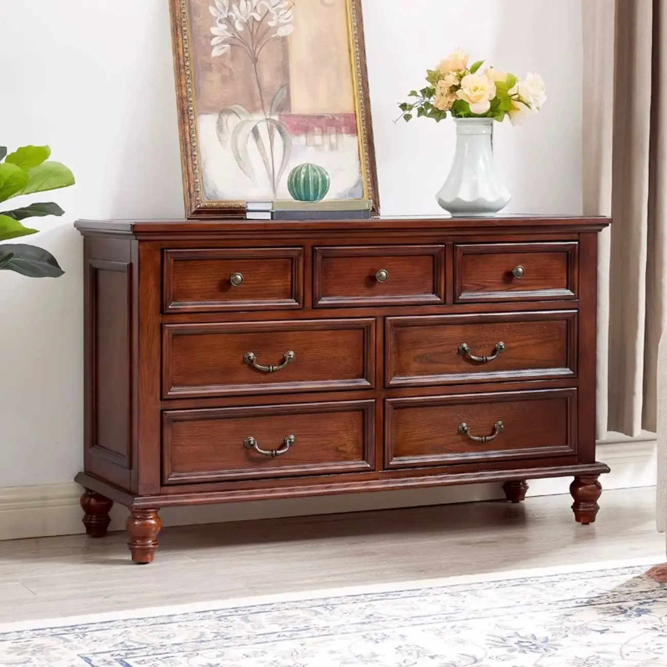 Traditional Brown Wood Dresser with 5-Drawers for Bedroom Image - 1 | homeyfad