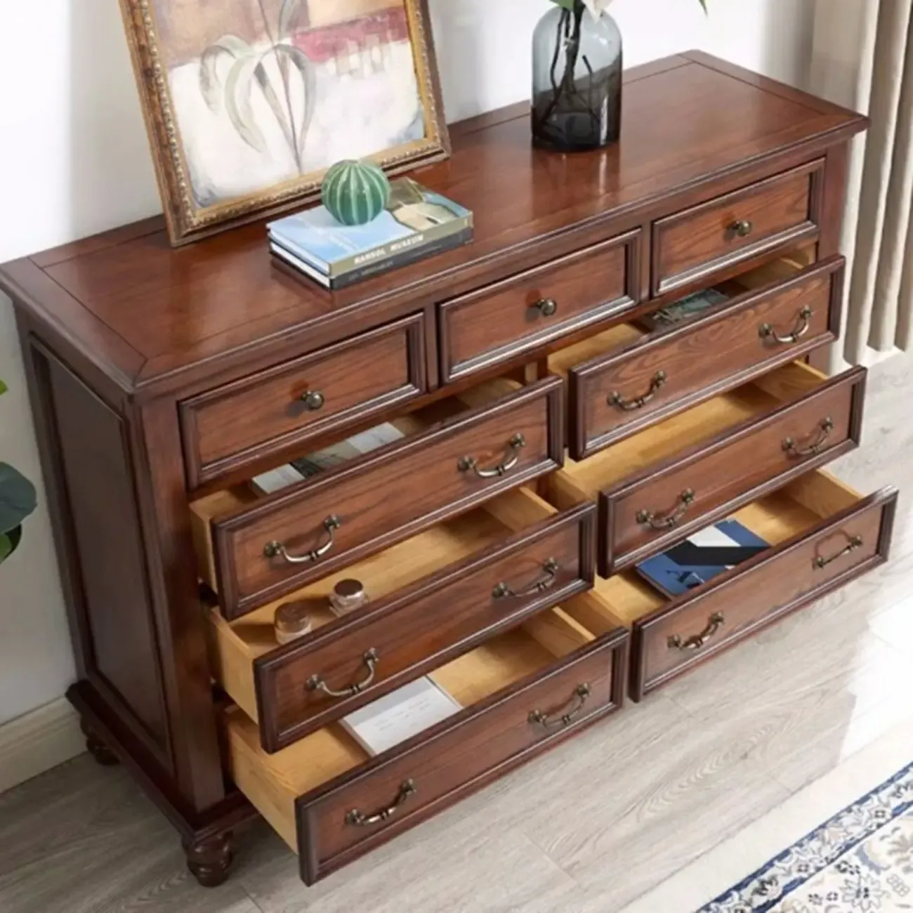 Traditional Brown Wood Dresser with 5-Drawers for Bedroom Image - 4