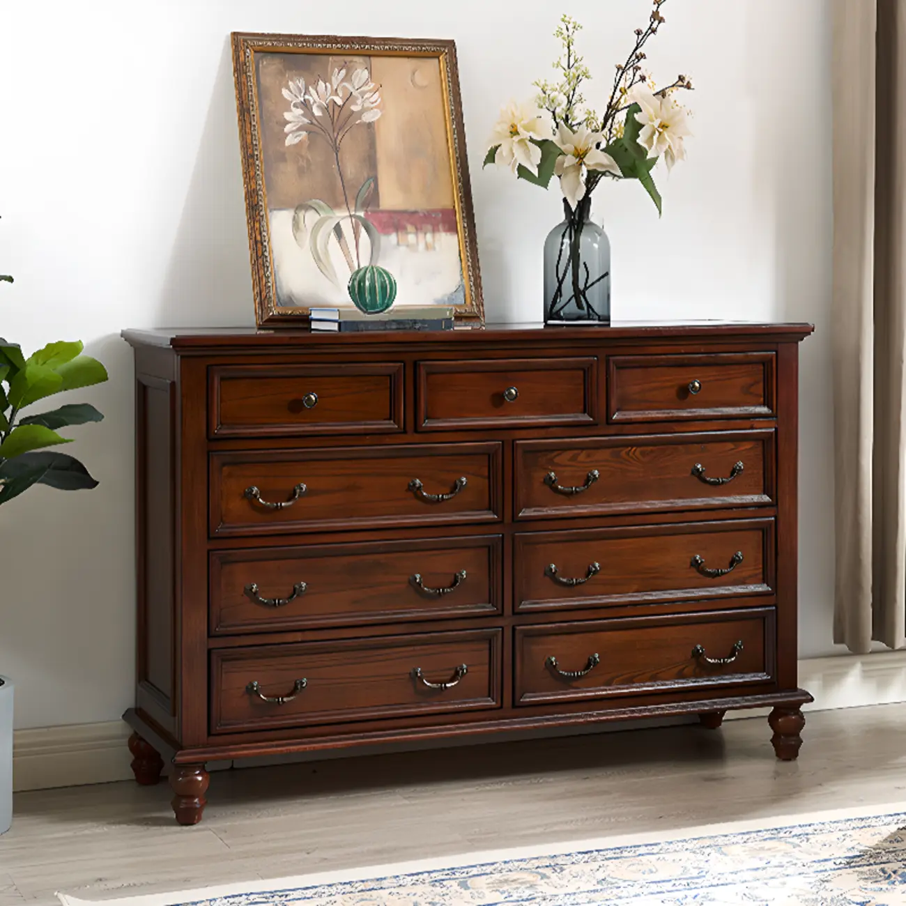 Traditional Brown Wood Dresser with 5-Drawers for Bedroom Image - 6 | homeyfad