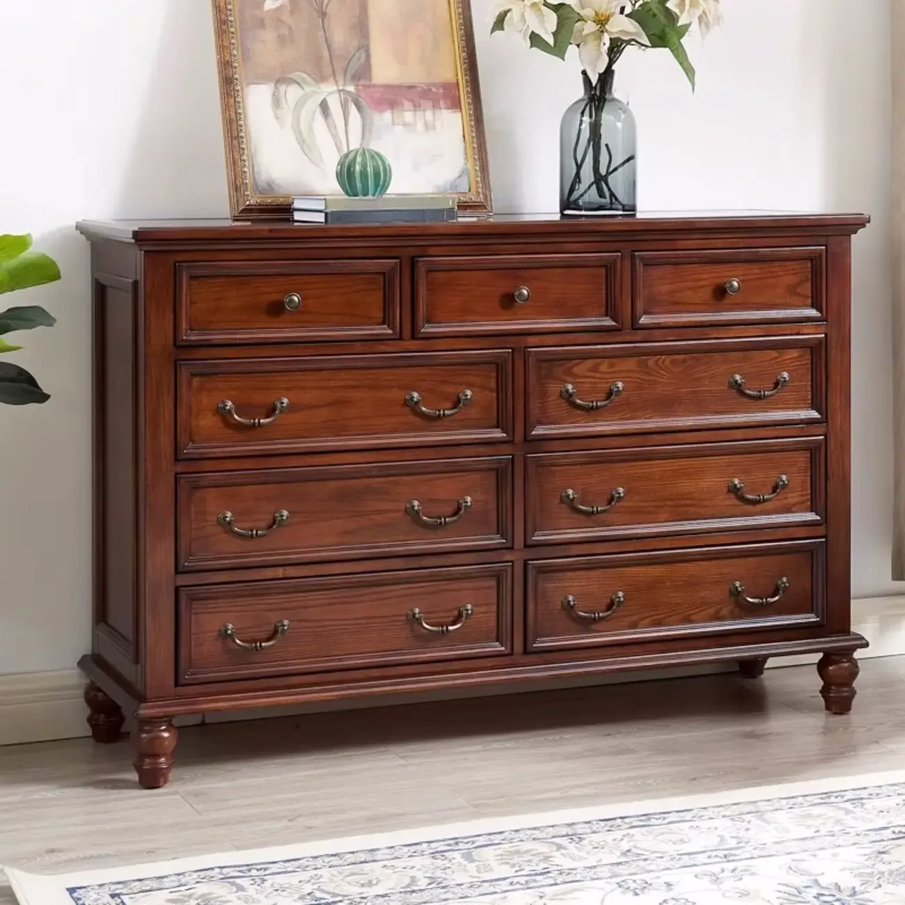 Traditional Brown Wood Dresser with 5-Drawers for Bedroom Image - 7