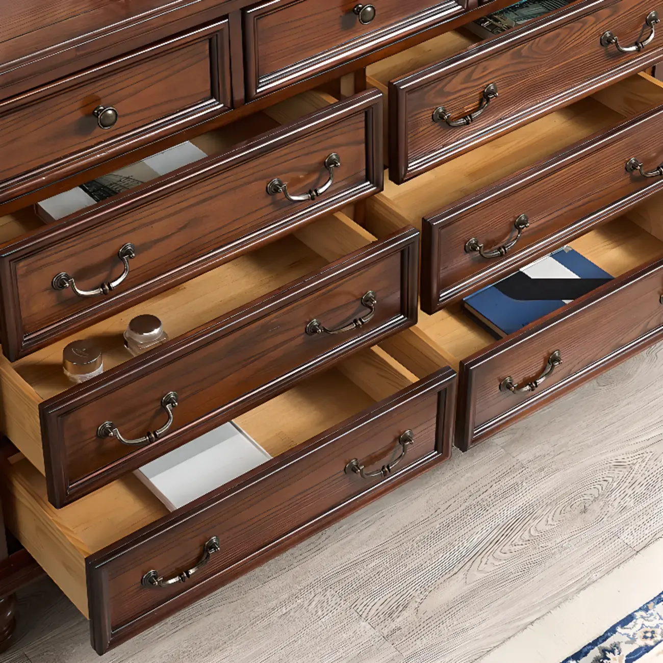 Traditional Brown Wood Dresser with 5-Drawers for Bedroom Image - 12