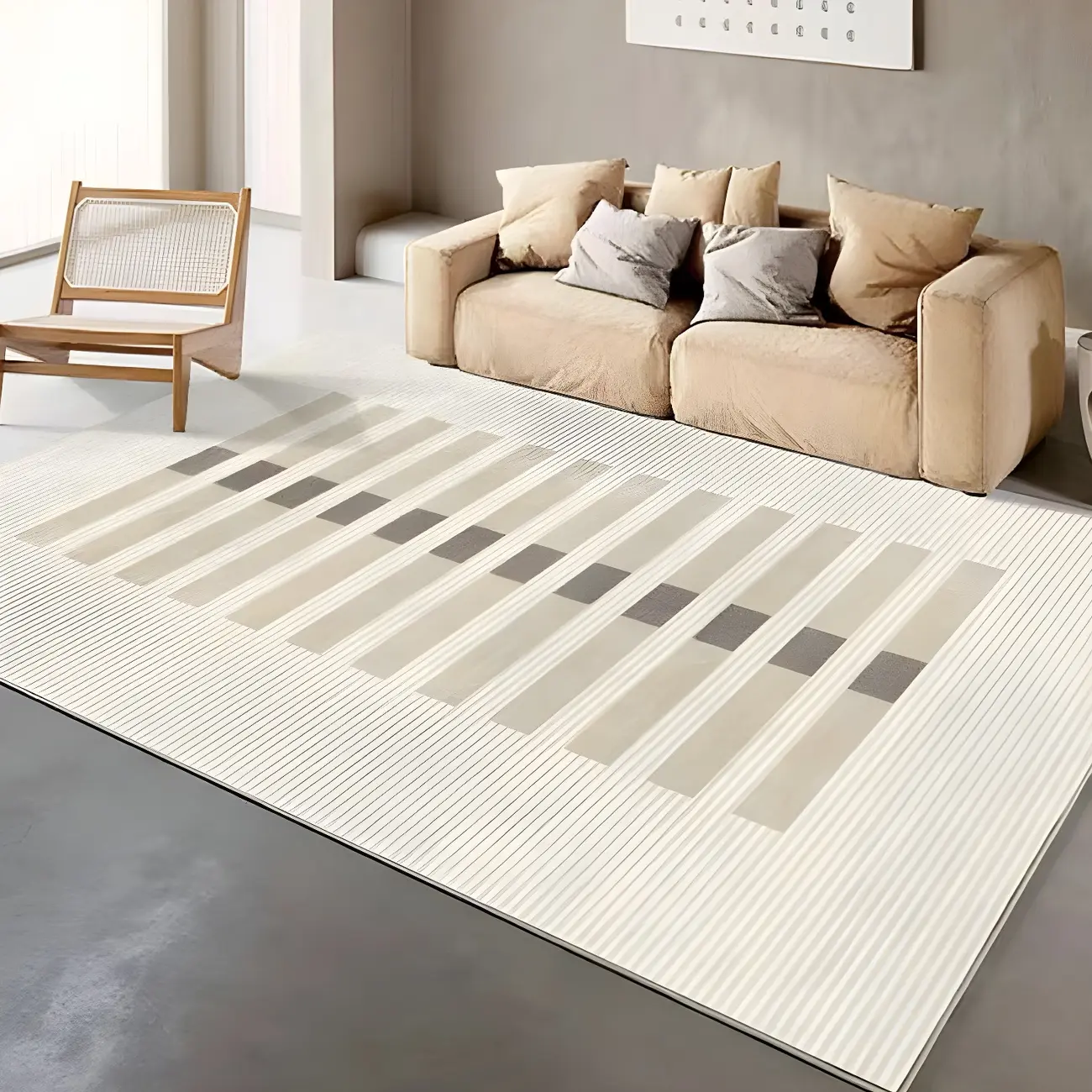 Modern Polyester Geometric Beige Rectangle Area Rug Image - 1 | homeyfad