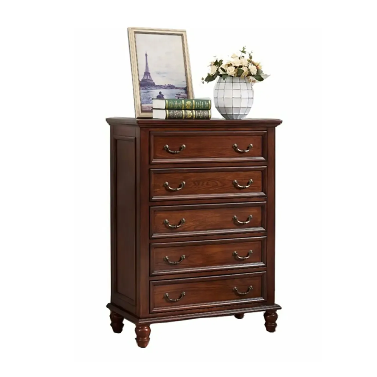 Traditional Brown Wood Dresser with 5-Drawers for Bedroom Image - 13