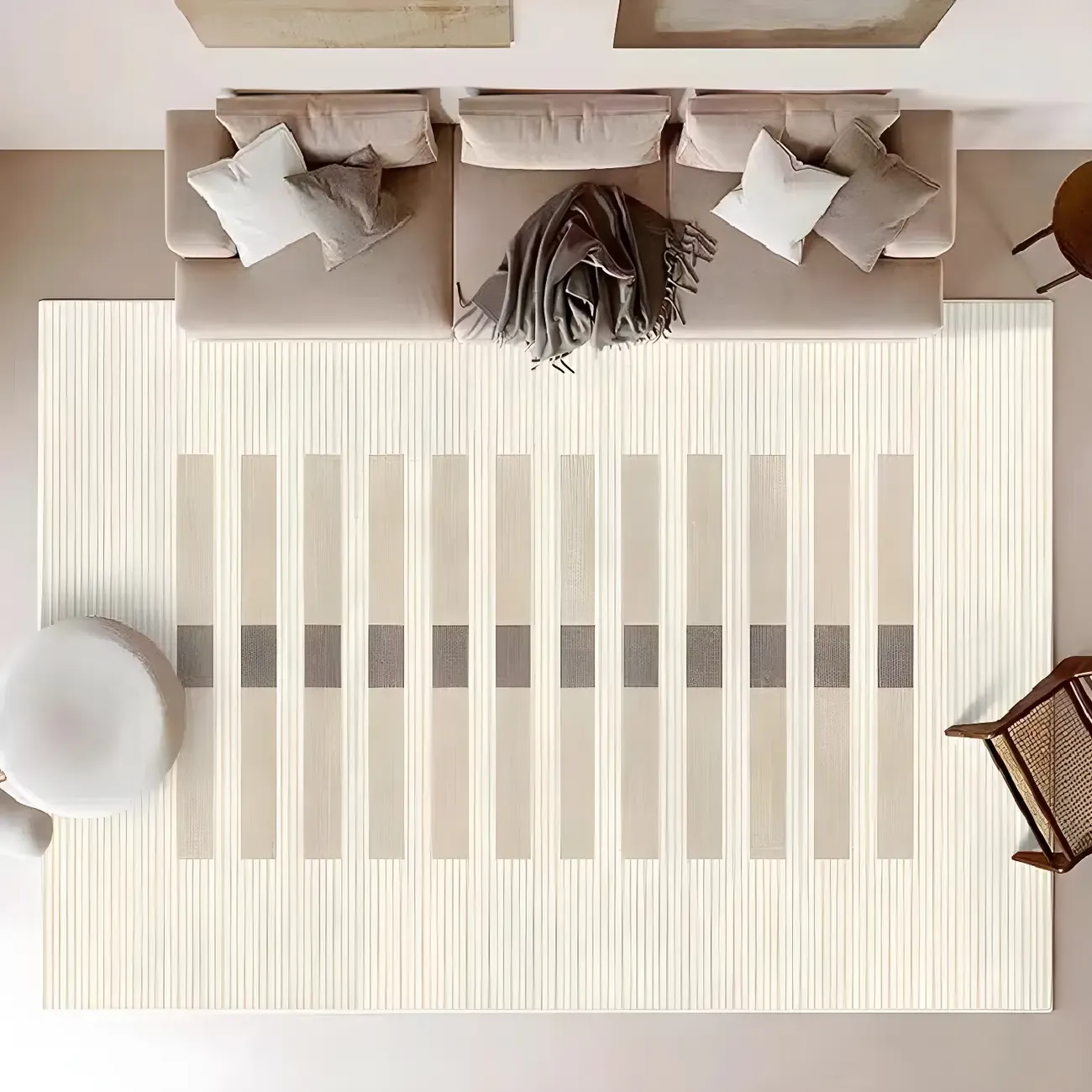 Modern Polyester Geometric Beige Rectangle Area Rug Image - 4