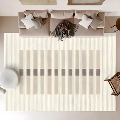 Modern Polyester Geometric Beige Rectangle Area Rug Image - 4