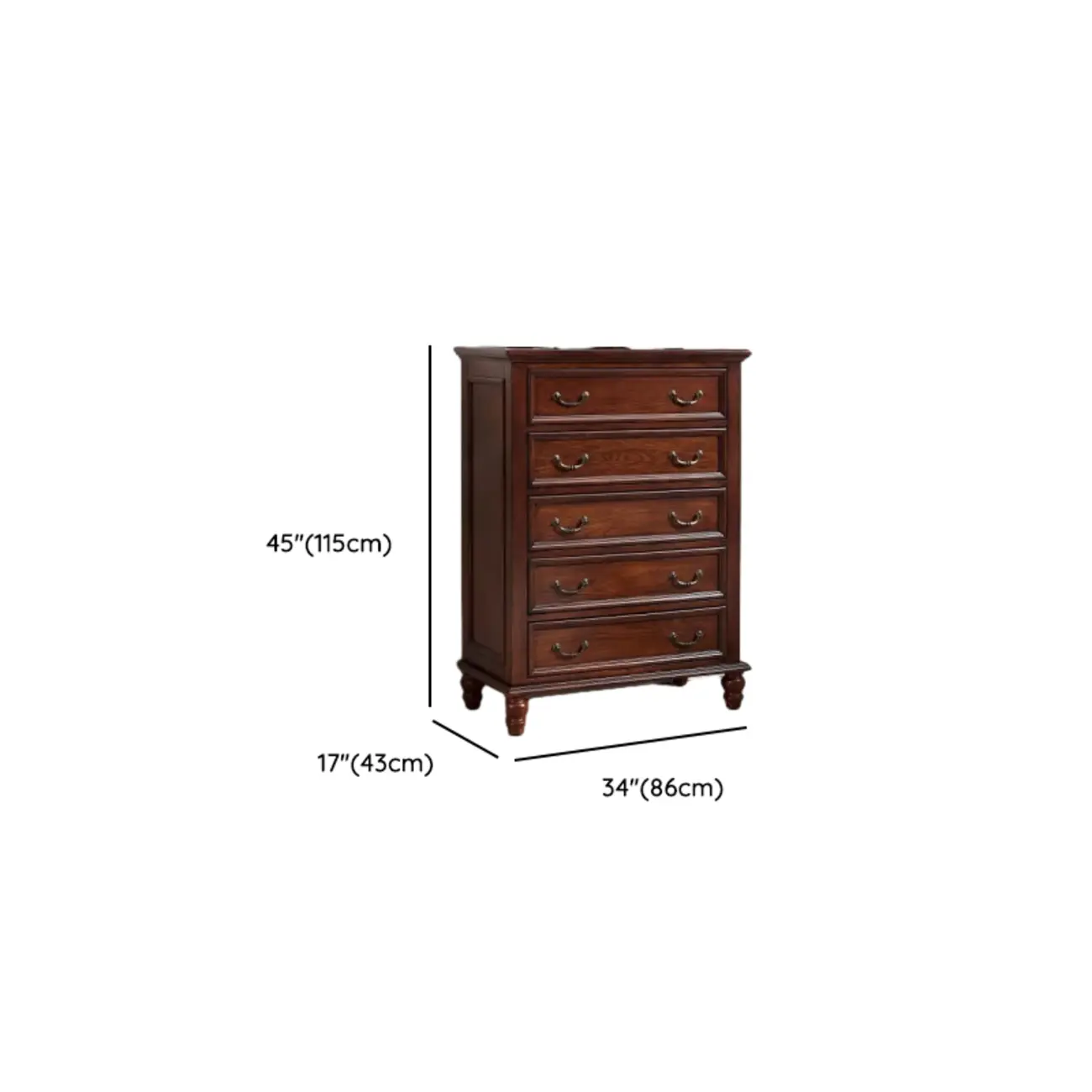 Traditional Brown Wood Dresser with 5-Drawers for Bedroom Image - 15 | homeyfad