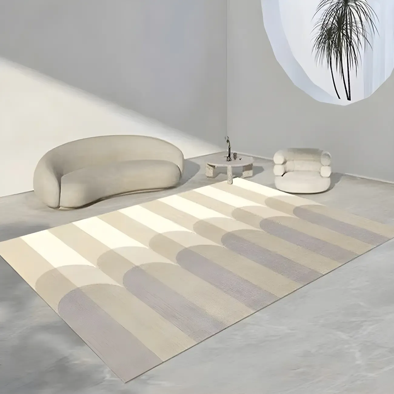 Modern Polyester Geometric Beige Rectangle Area Rug Image - 2